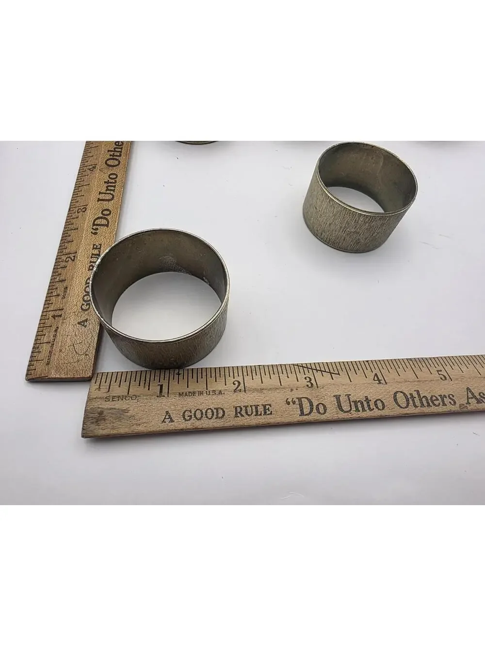Vintage Audrey Brass Brushed Textured Patina Tone Napkin Rings Set Of 6 Matching